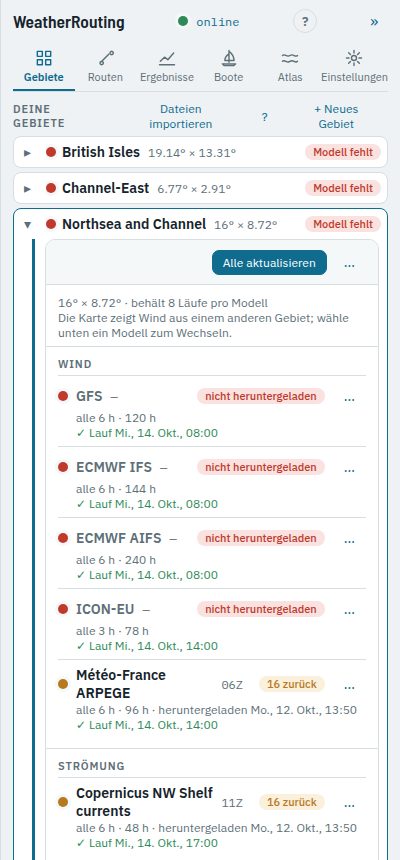 Der Reiter Gebiete mit drei Gebieten, Northsea and Channel geöffnet