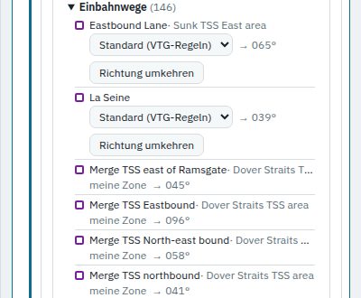 Die Einbahnwege der Zonenliste