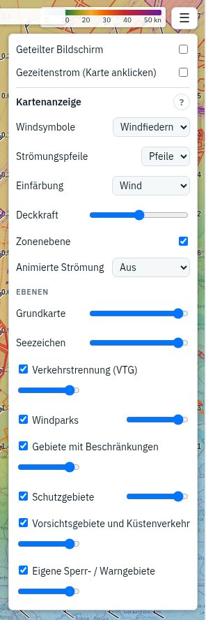 Das Kartenmenü ☰, geöffnet
