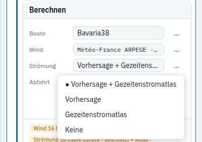 Die Wahl der Strömung auf der Karte Berechnen
