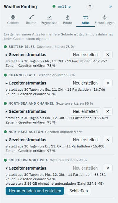 Der Reiter Atlas, mit der Downloadgröße vor einem Neu-Erstellen