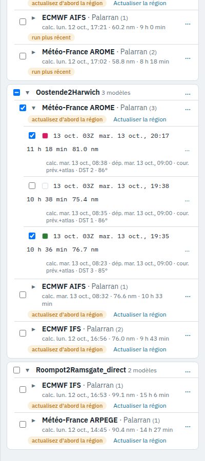 L'onglet Résultats : routes, modèles météo et calculs