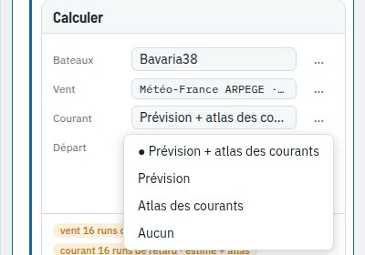 Le choix du Courant dans la fiche Calculer