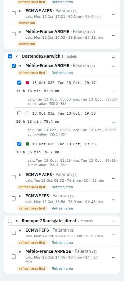 The Results tab: routes, weather models and calculations