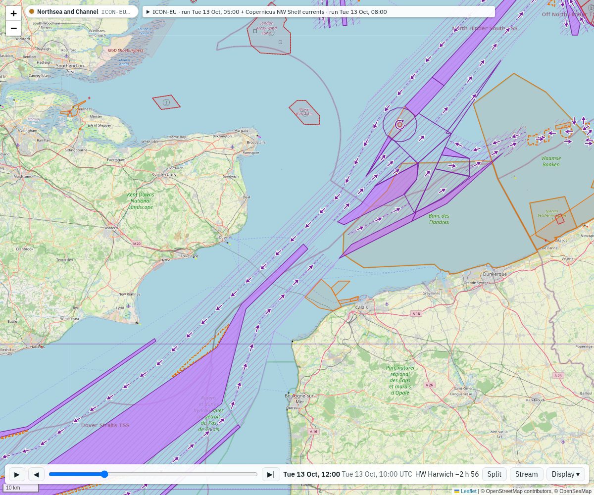 Zones in the Dover Strait on the map