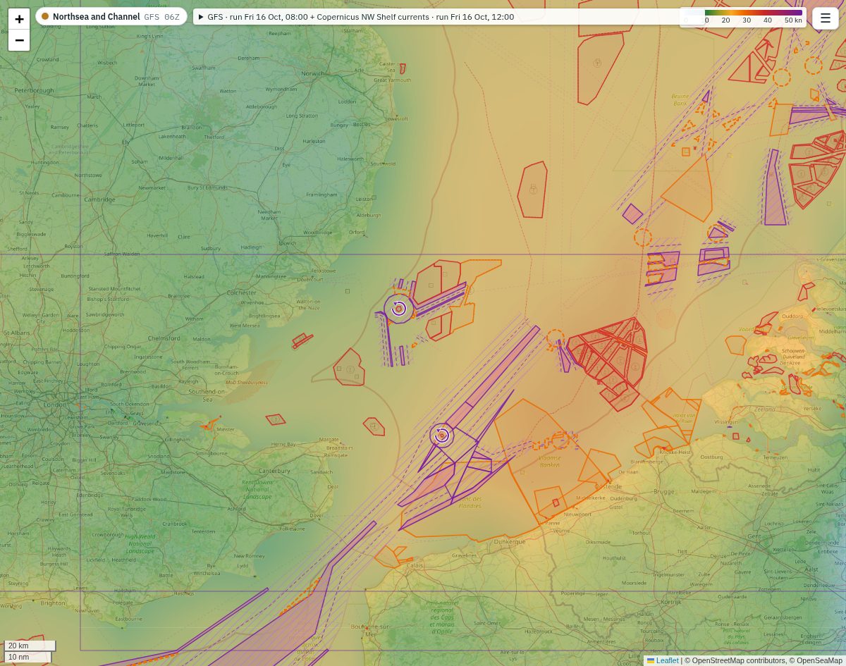 The outlines of five areas on the map, the selected one drawn thicker
