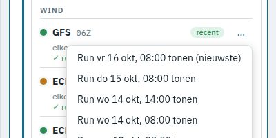 Het runmenu van het model GFS